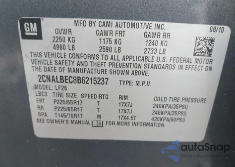 2011 Chevrolet Equinox Ls z USA, uszkodzony, nr VIN 2CNALBEC8B6215237